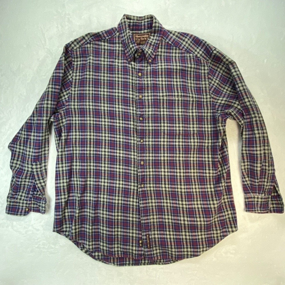 Abercrombie & Fitch Flannel Shirt Plaid Button Up Long Sleeve Cotton Large‎